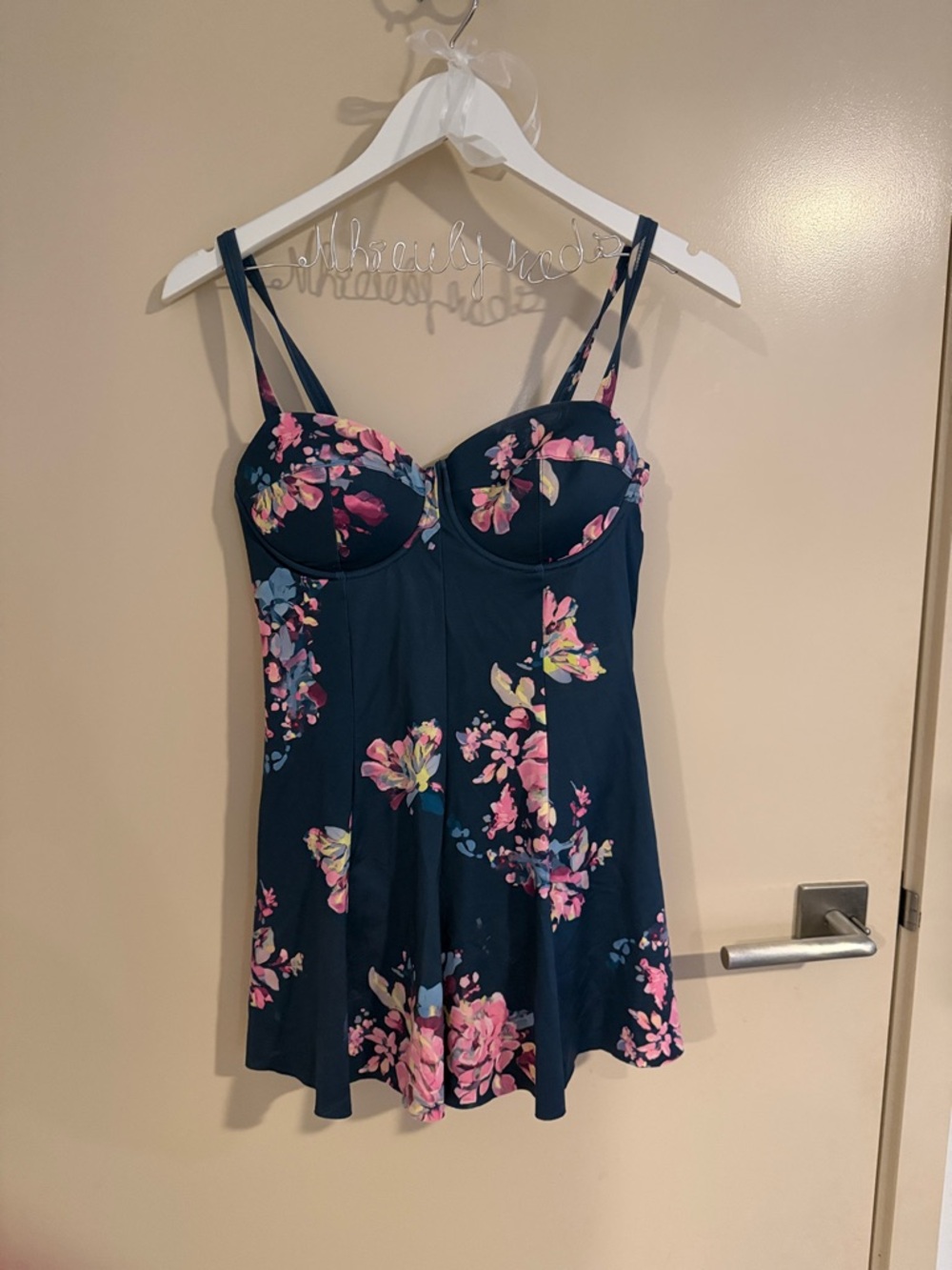 Albion dahlia Navy Floral One-Piece Swimdress with Molded Cups